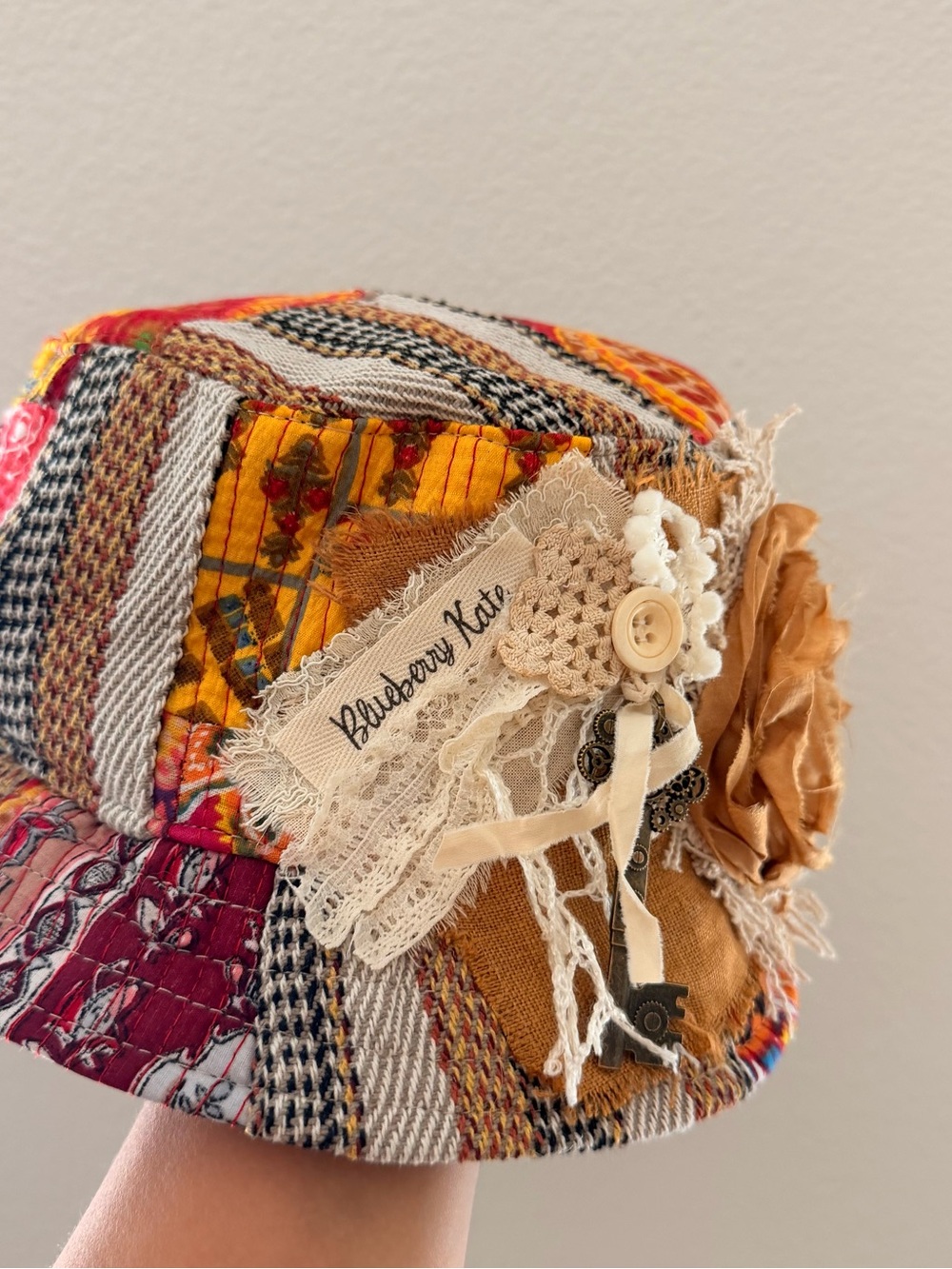 New Bohemian Patchwork Floral Bucket Hat - Multicolor Design by Blueberry Kate - Picture 4 of 5